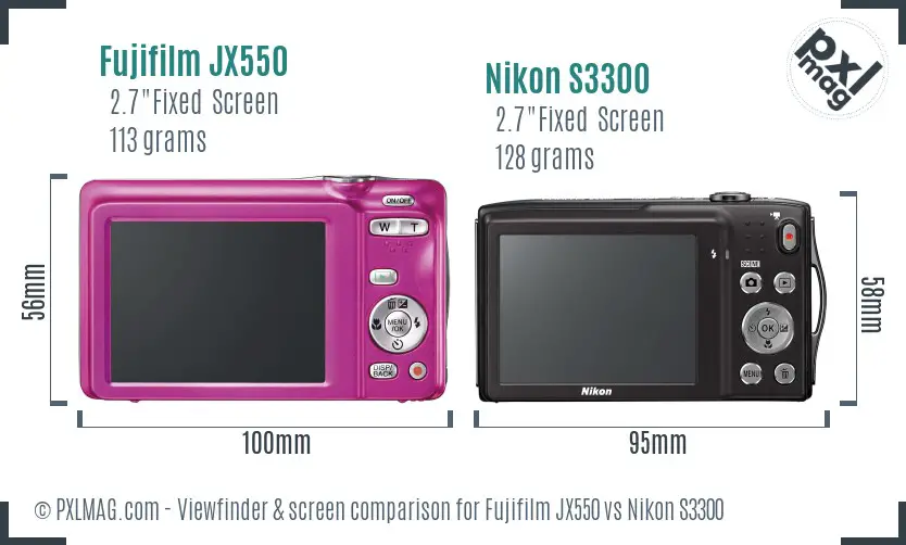 Fujifilm JX550 vs Nikon S3300 Screen and Viewfinder comparison
