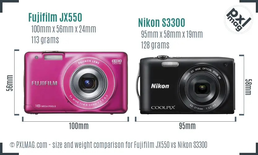 Fujifilm JX550 vs Nikon S3300 size comparison