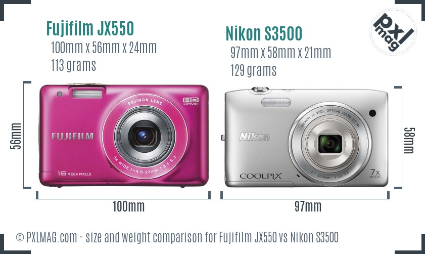Fujifilm JX550 vs Nikon S3500 size comparison