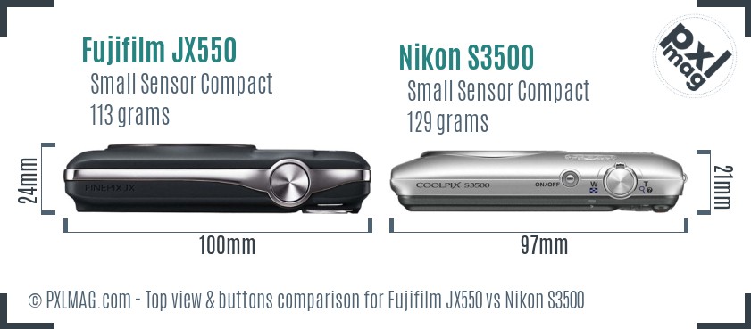Fujifilm JX550 vs Nikon S3500 top view buttons comparison