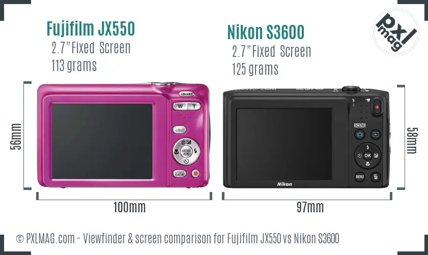 Fujifilm JX550 vs Nikon S3600 Screen and Viewfinder comparison