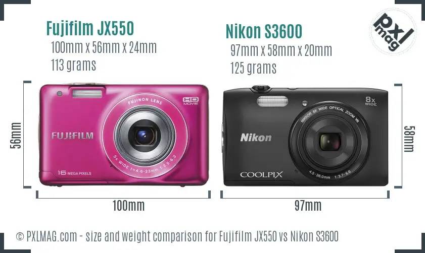 Fujifilm JX550 vs Nikon S3600 size comparison