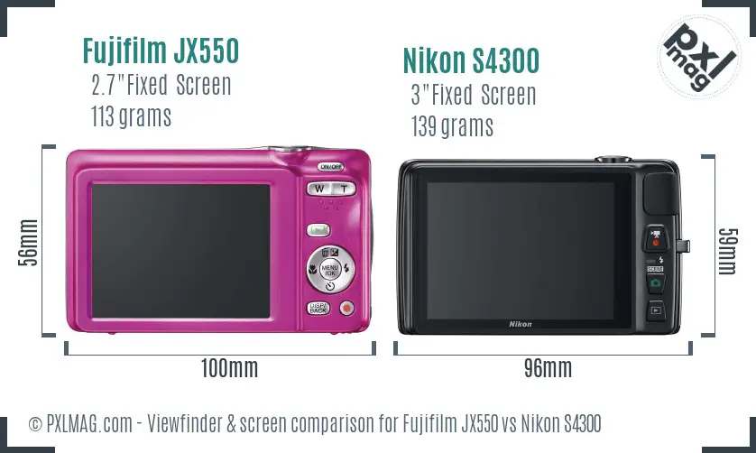 Fujifilm JX550 vs Nikon S4300 Screen and Viewfinder comparison