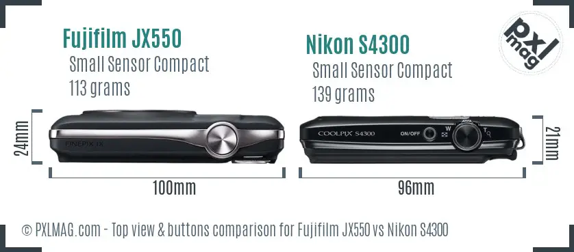 Fujifilm JX550 vs Nikon S4300 top view buttons comparison