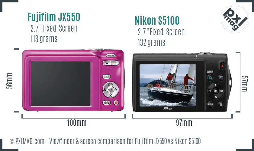 Fujifilm JX550 vs Nikon S5100 Screen and Viewfinder comparison