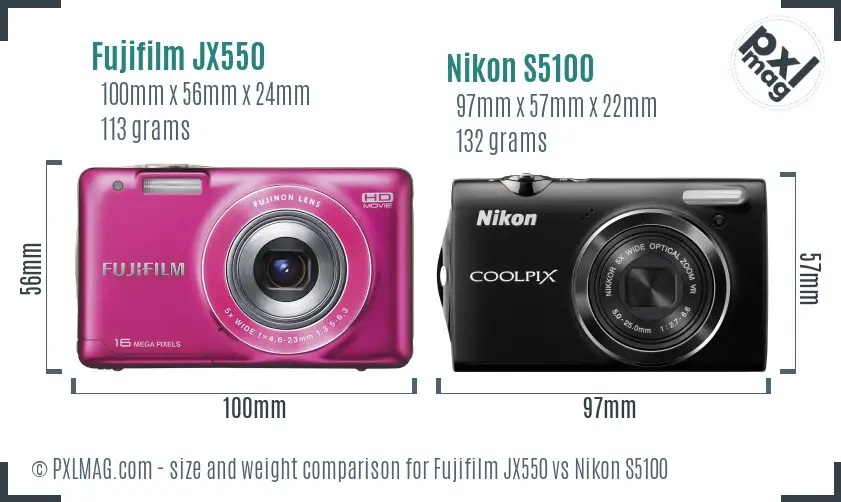 Fujifilm JX550 vs Nikon S5100 size comparison