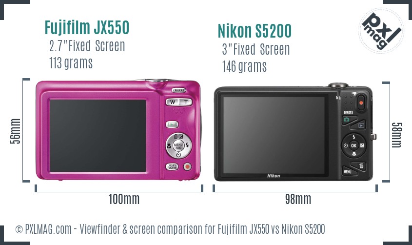 Fujifilm JX550 vs Nikon S5200 Screen and Viewfinder comparison