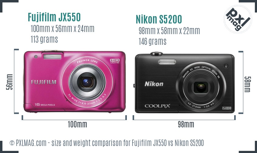 Fujifilm JX550 vs Nikon S5200 size comparison Fujifilm JX550 vs Nikon S5200 size comparison