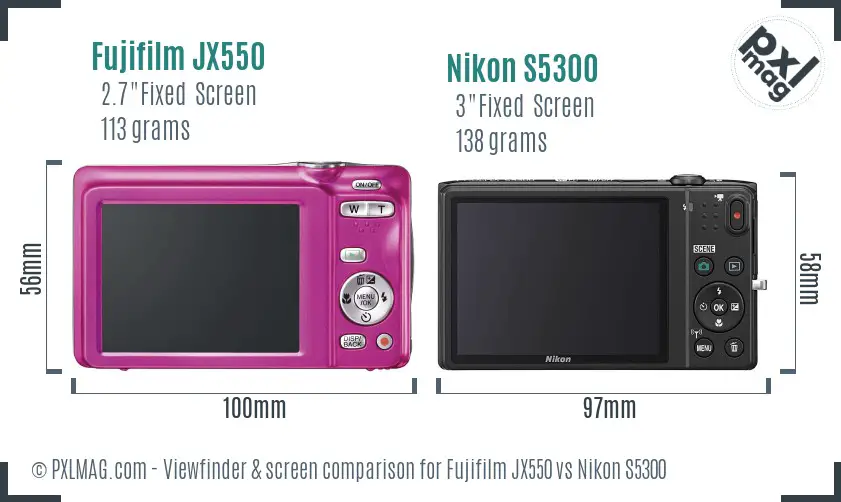 Fujifilm JX550 vs Nikon S5300 Screen and Viewfinder comparison Fujifilm JX550 vs Nikon S5300 Screen and Viewfinder comparison