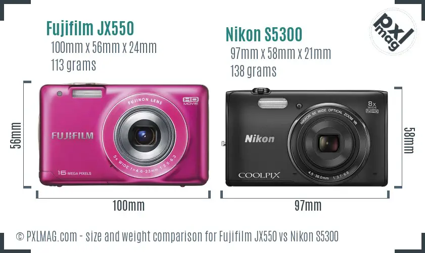 Fujifilm JX550 vs Nikon S5300 size comparison Fujifilm JX550 vs Nikon S5300 size comparison