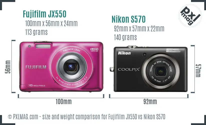 Fujifilm JX550 vs Nikon S570 size comparison Fujifilm JX550 vs Nikon S570 size comparison