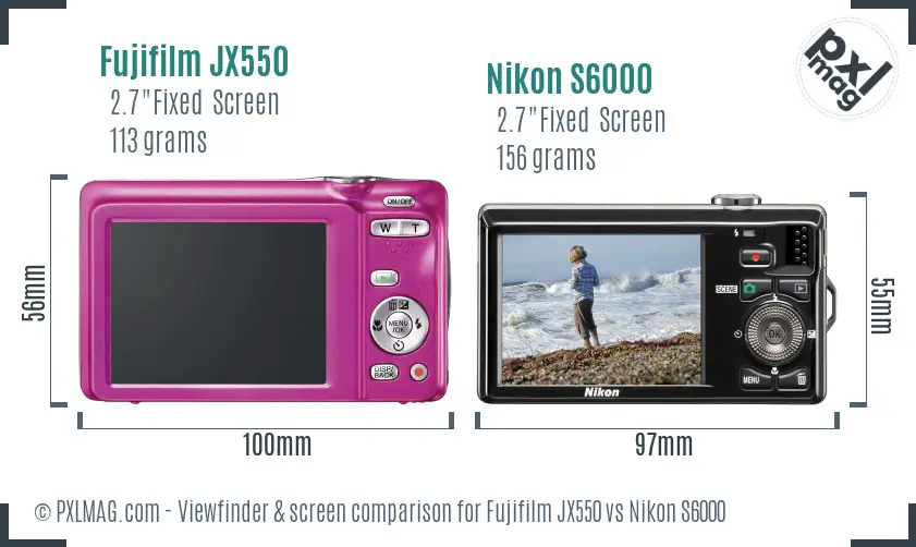 Fujifilm JX550 vs Nikon S6000 Screen and Viewfinder comparison