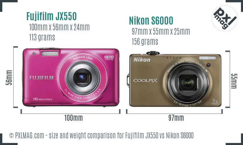 Fujifilm JX550 vs Nikon S6000 size comparison