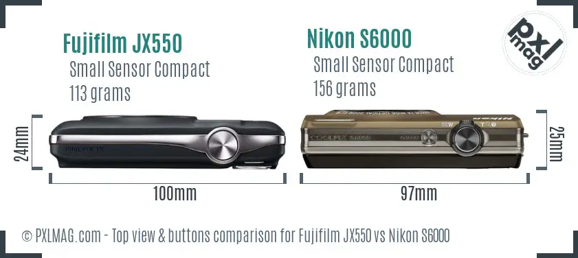 Fujifilm JX550 vs Nikon S6000 top view buttons comparison