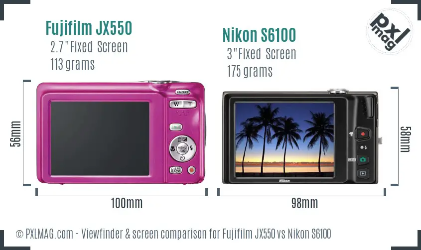 Fujifilm JX550 vs Nikon S6100 Screen and Viewfinder comparison Fujifilm JX550 vs Nikon S6100 Screen and Viewfinder comparison