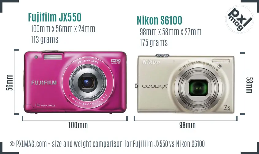 Fujifilm JX550 vs Nikon S6100 size comparison Fujifilm JX550 vs Nikon S6100 size comparison