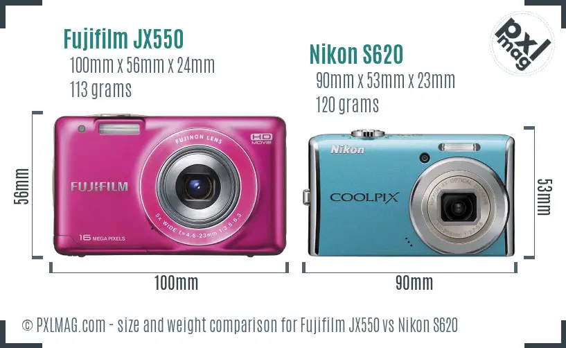 Fujifilm JX550 vs Nikon S620 size comparison Fujifilm JX550 vs Nikon S620 size comparison