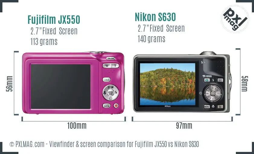 Fujifilm JX550 vs Nikon S630 Screen and Viewfinder comparison