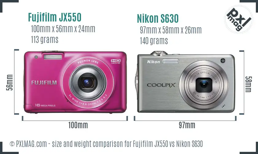 Fujifilm JX550 vs Nikon S630 size comparison