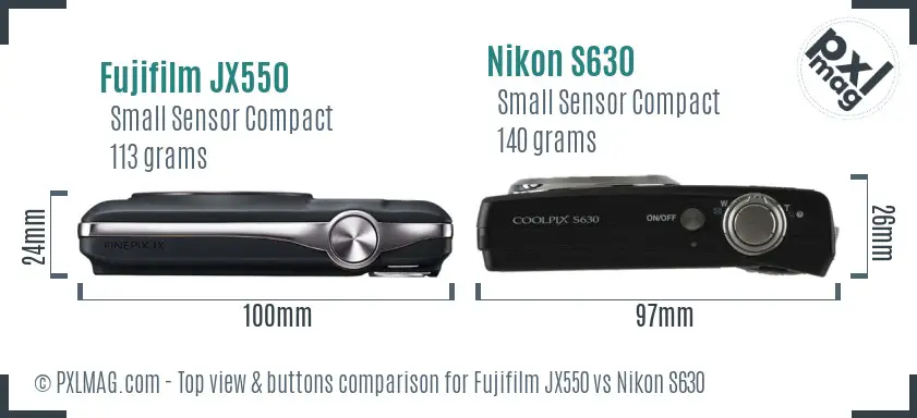 Fujifilm JX550 vs Nikon S630 top view buttons comparison