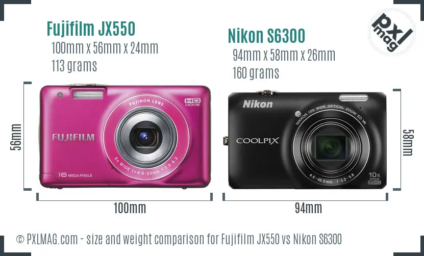 Fujifilm JX550 vs Nikon S6300 size comparison