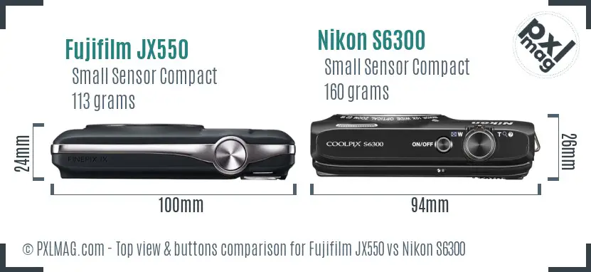 Fujifilm JX550 vs Nikon S6300 top view buttons comparison