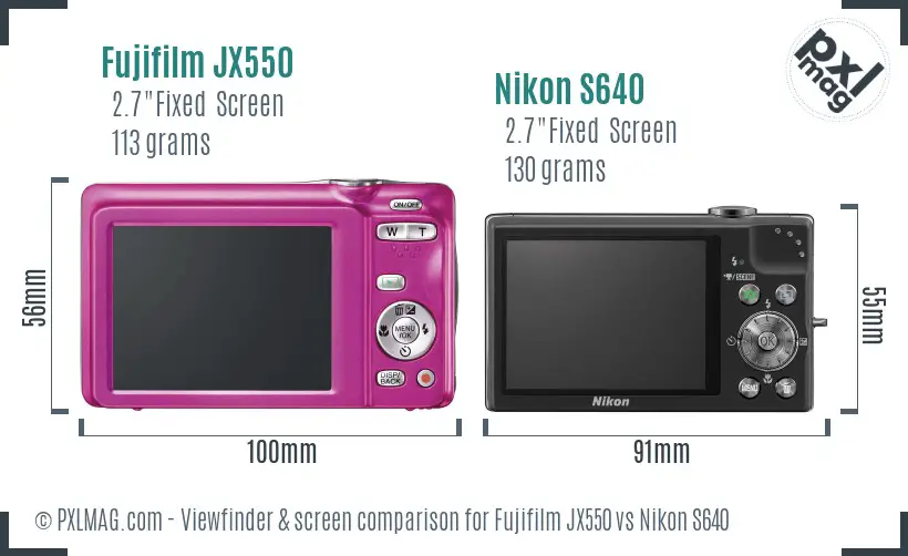 Fujifilm JX550 vs Nikon S640 Screen and Viewfinder comparison