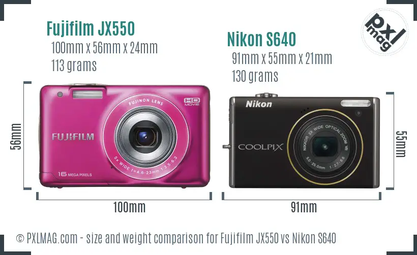 Fujifilm JX550 vs Nikon S640 size comparison