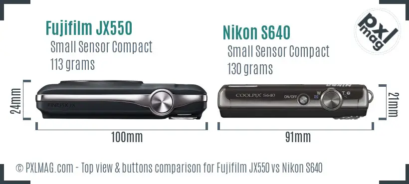 Fujifilm JX550 vs Nikon S640 top view buttons comparison