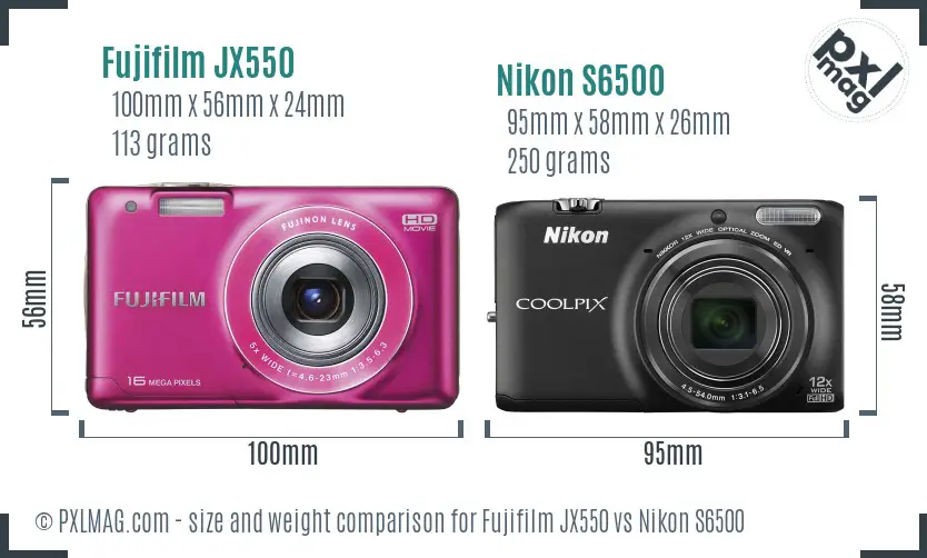 Fujifilm JX550 vs Nikon S6500 size comparison