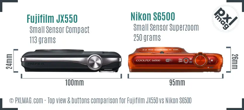 Fujifilm JX550 vs Nikon S6500 top view buttons comparison