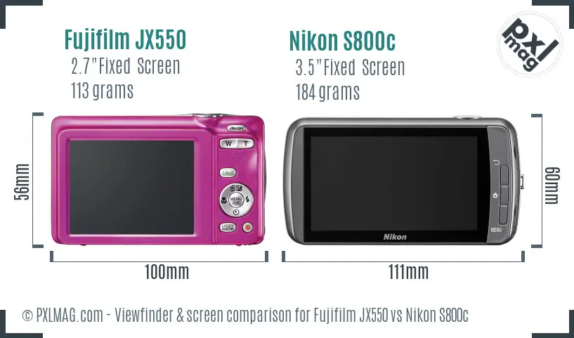 Fujifilm JX550 vs Nikon S800c Screen and Viewfinder comparison