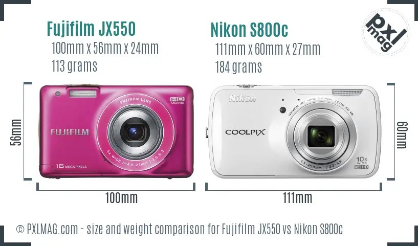 Fujifilm JX550 vs Nikon S800c size comparison