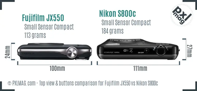 Fujifilm JX550 vs Nikon S800c top view buttons comparison