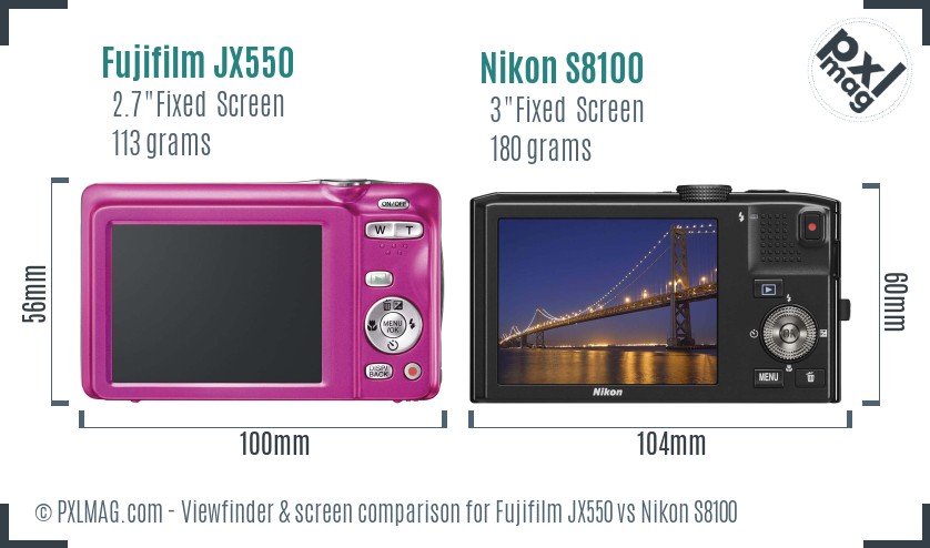 Fujifilm JX550 vs Nikon S8100 Screen and Viewfinder comparison