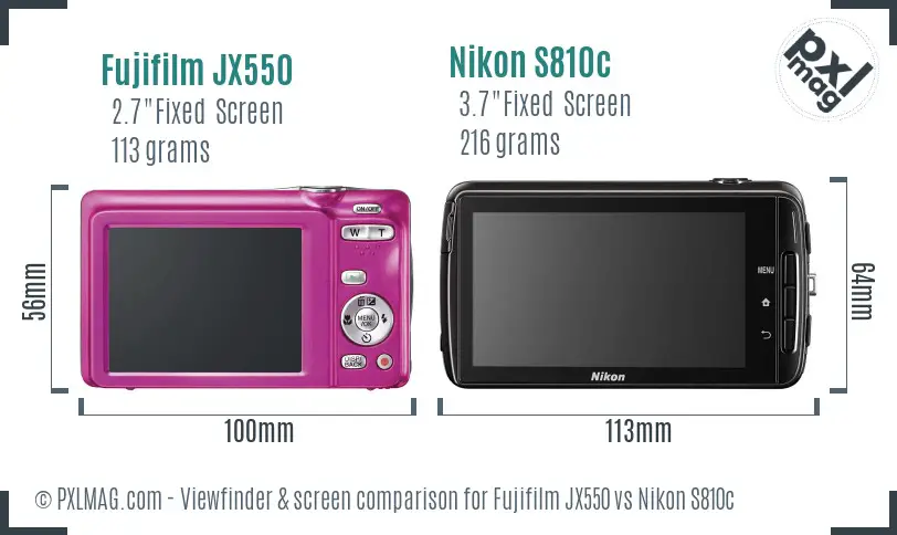 Fujifilm JX550 vs Nikon S810c Screen and Viewfinder comparison