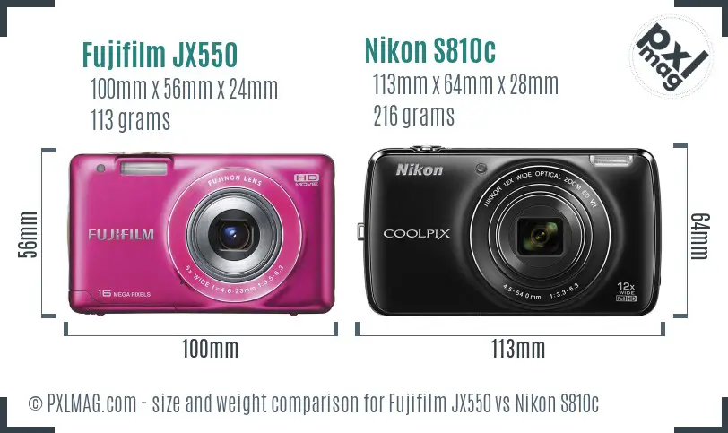 Fujifilm JX550 vs Nikon S810c size comparison