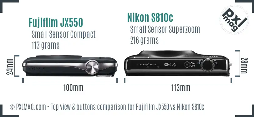 Fujifilm JX550 vs Nikon S810c top view buttons comparison