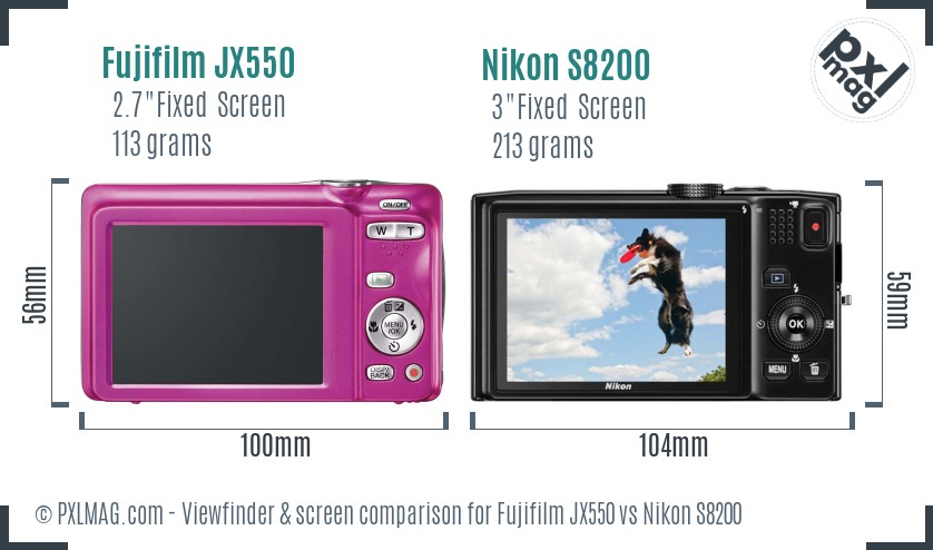 Fujifilm JX550 vs Nikon S8200 Screen and Viewfinder comparison