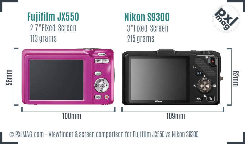 Fujifilm JX550 vs Nikon S9300 Screen and Viewfinder comparison