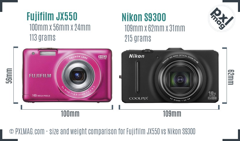 Fujifilm JX550 vs Nikon S9300 size comparison