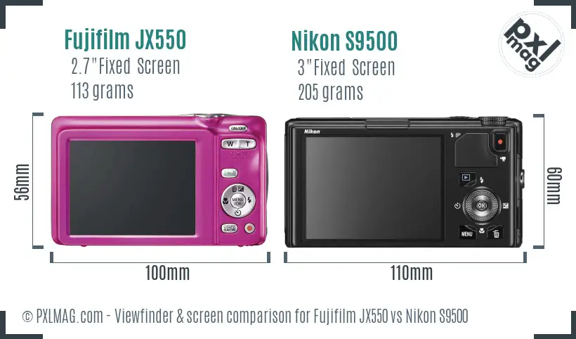 Fujifilm JX550 vs Nikon S9500 Screen and Viewfinder comparison