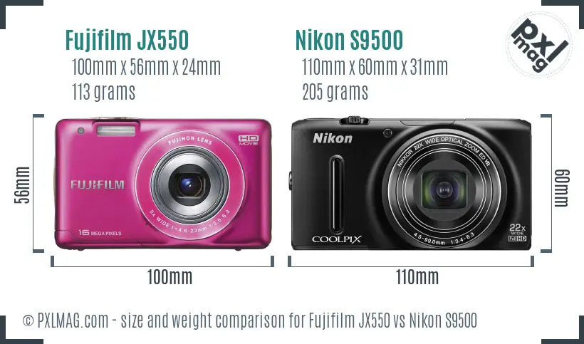 Fujifilm JX550 vs Nikon S9500 size comparison