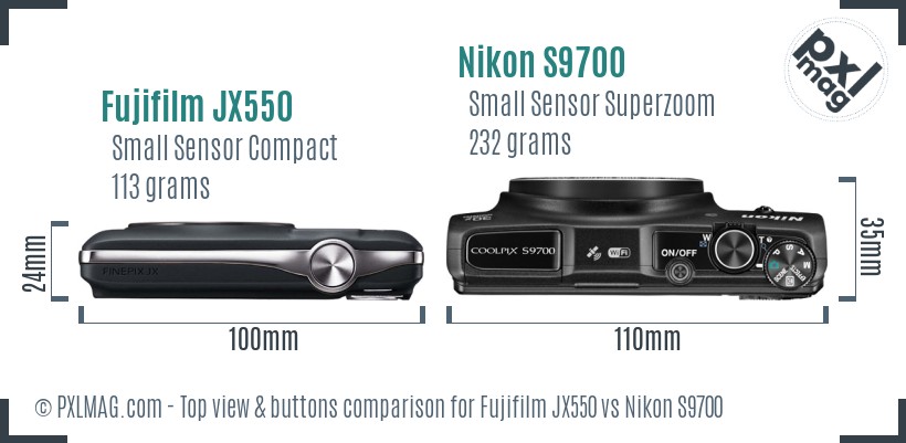 Fujifilm JX550 vs Nikon S9700 top view buttons comparison