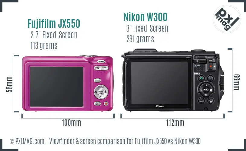 Fujifilm JX550 vs Nikon W300 Screen and Viewfinder comparison