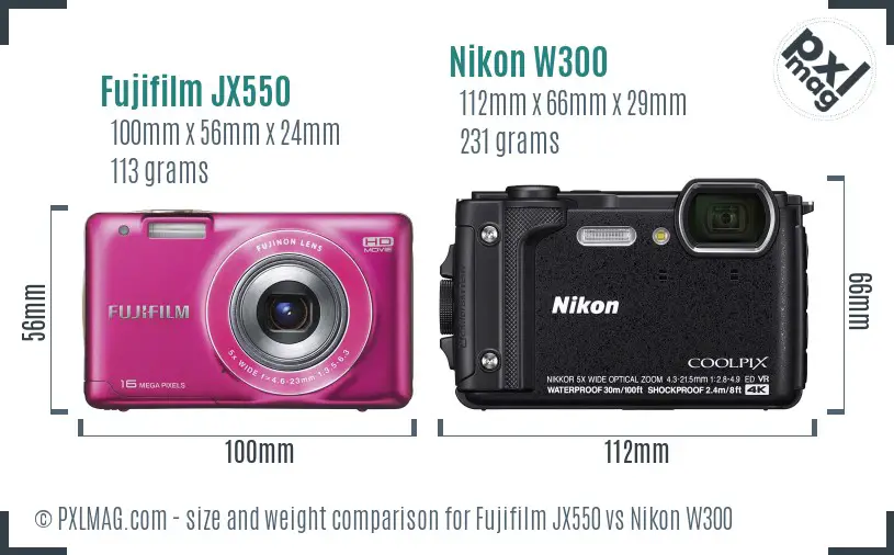 Fujifilm JX550 vs Nikon W300 size comparison