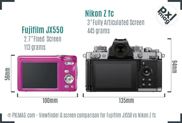 Fujifilm JX550 vs Nikon Z fc Screen and Viewfinder comparison