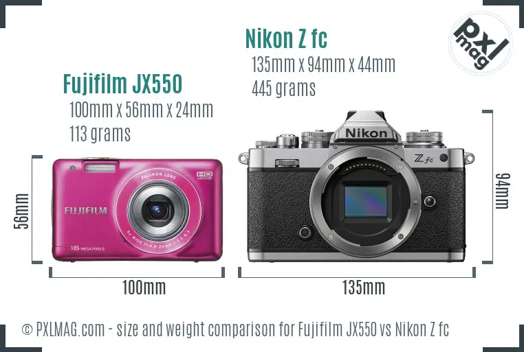 Fujifilm JX550 vs Nikon Z fc size comparison