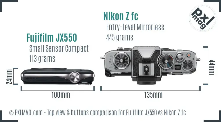 Fujifilm JX550 vs Nikon Z fc top view buttons comparison