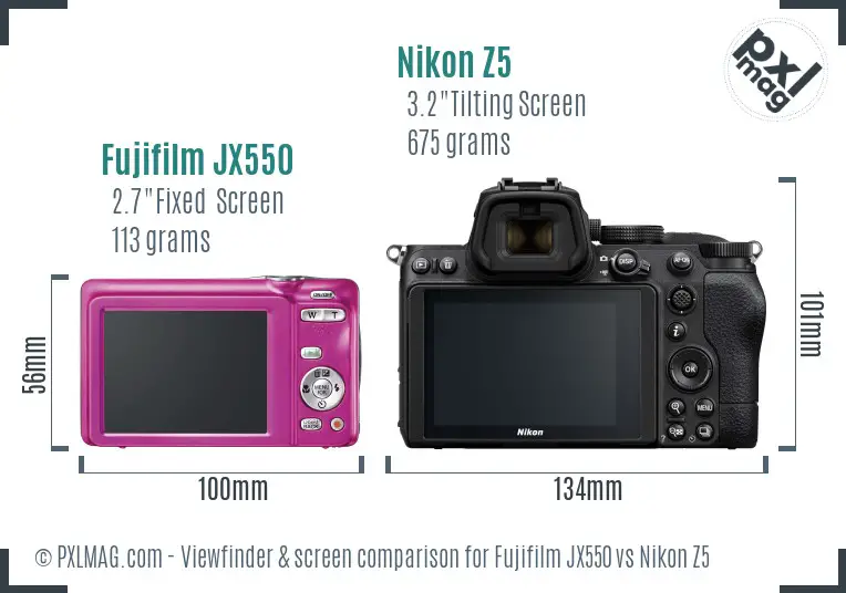 Fujifilm JX550 vs Nikon Z5 Screen and Viewfinder comparison